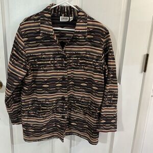 Chico's Blanket Textured Striped SouthWestern Design Light Weight Button Up Sz.1